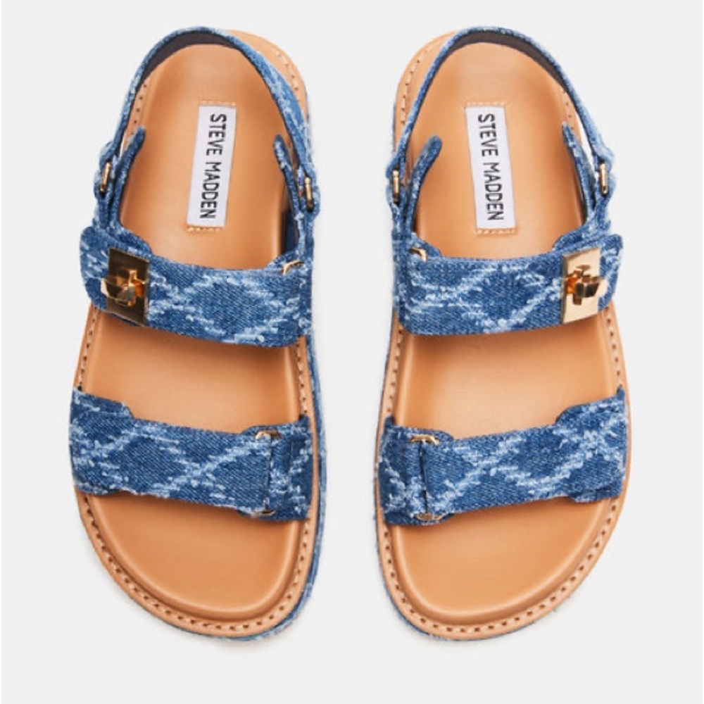 Steve Madden Blue and Tan Wedges